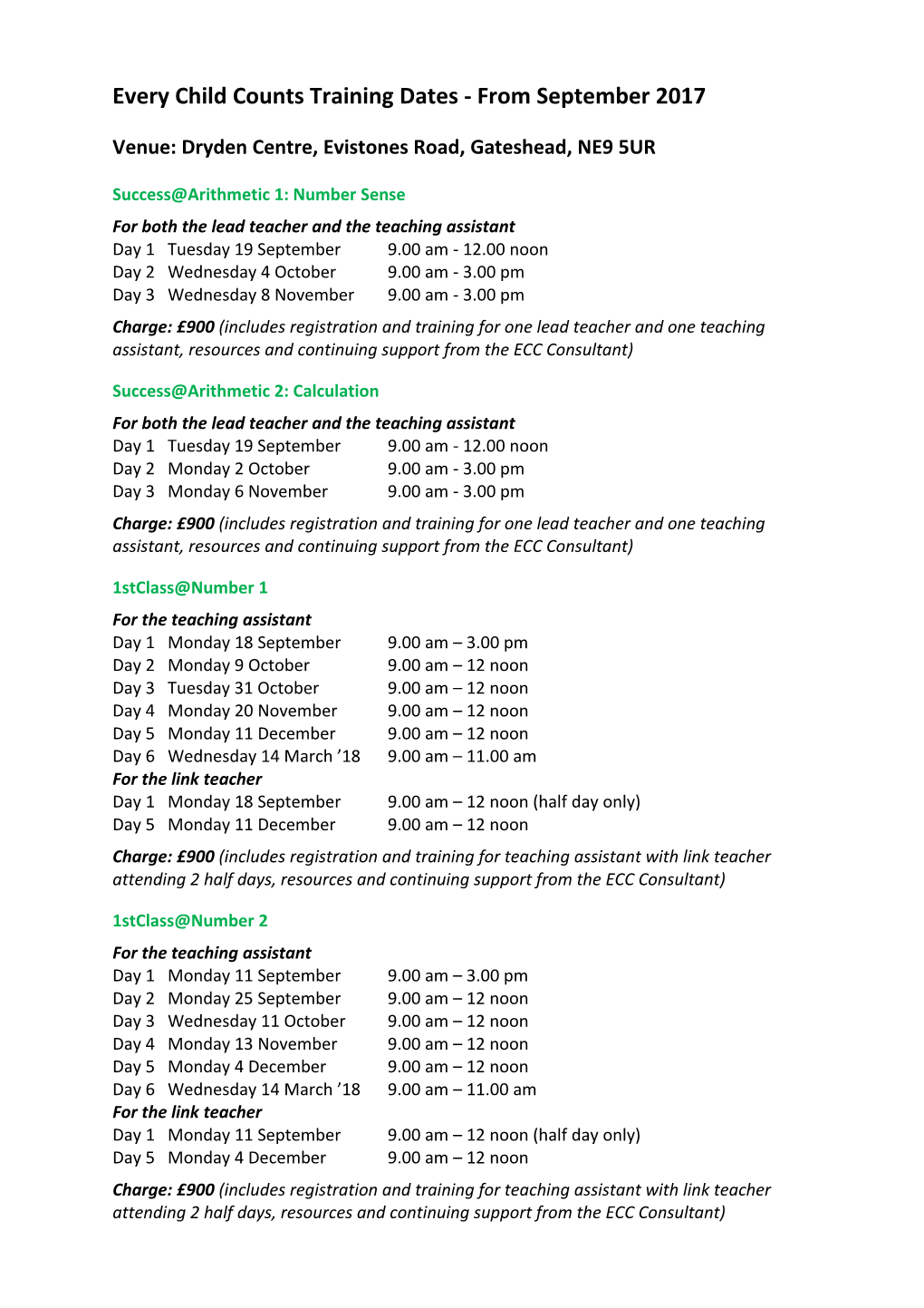 Every Child Counts Training Dates - from September 2017