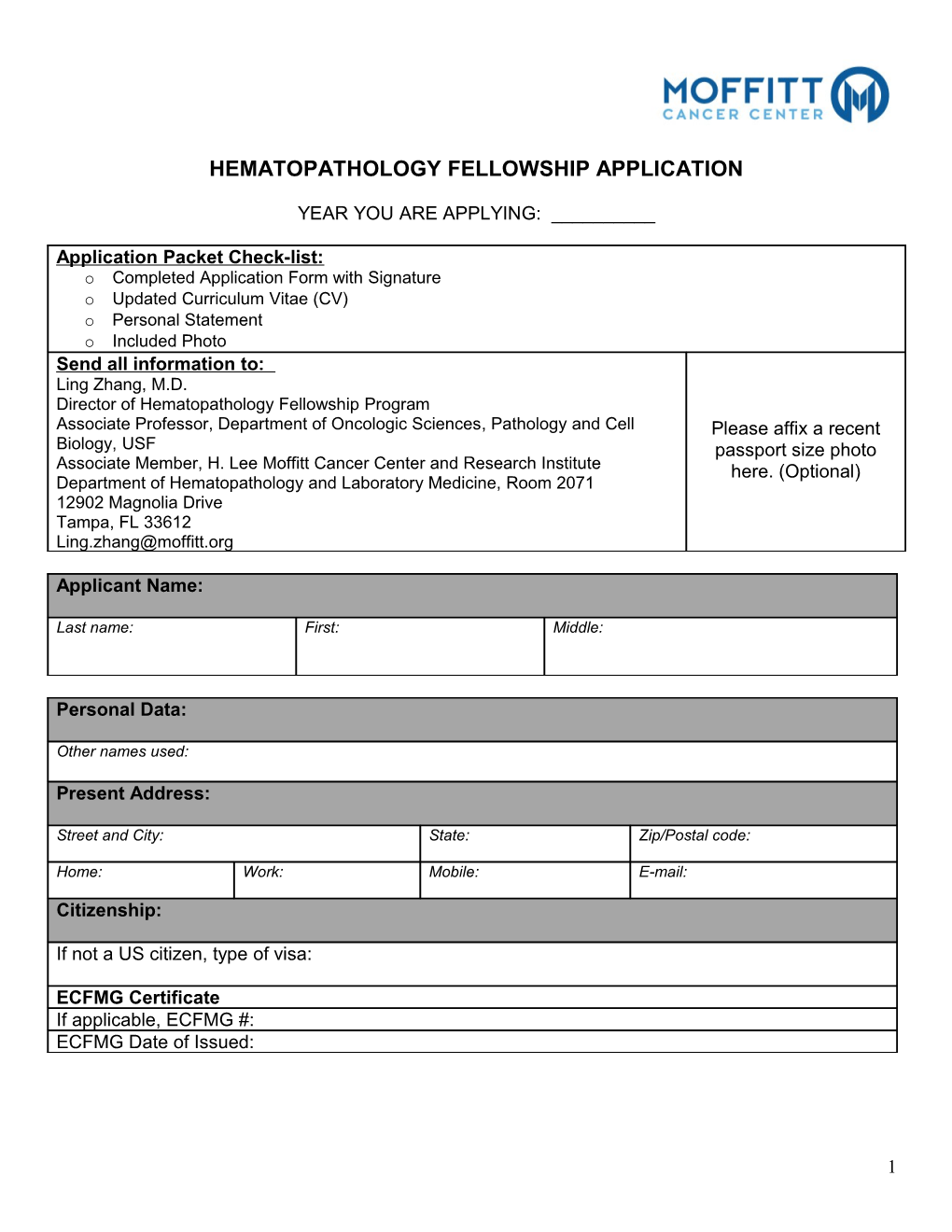 Hematopathology Fellowship Application