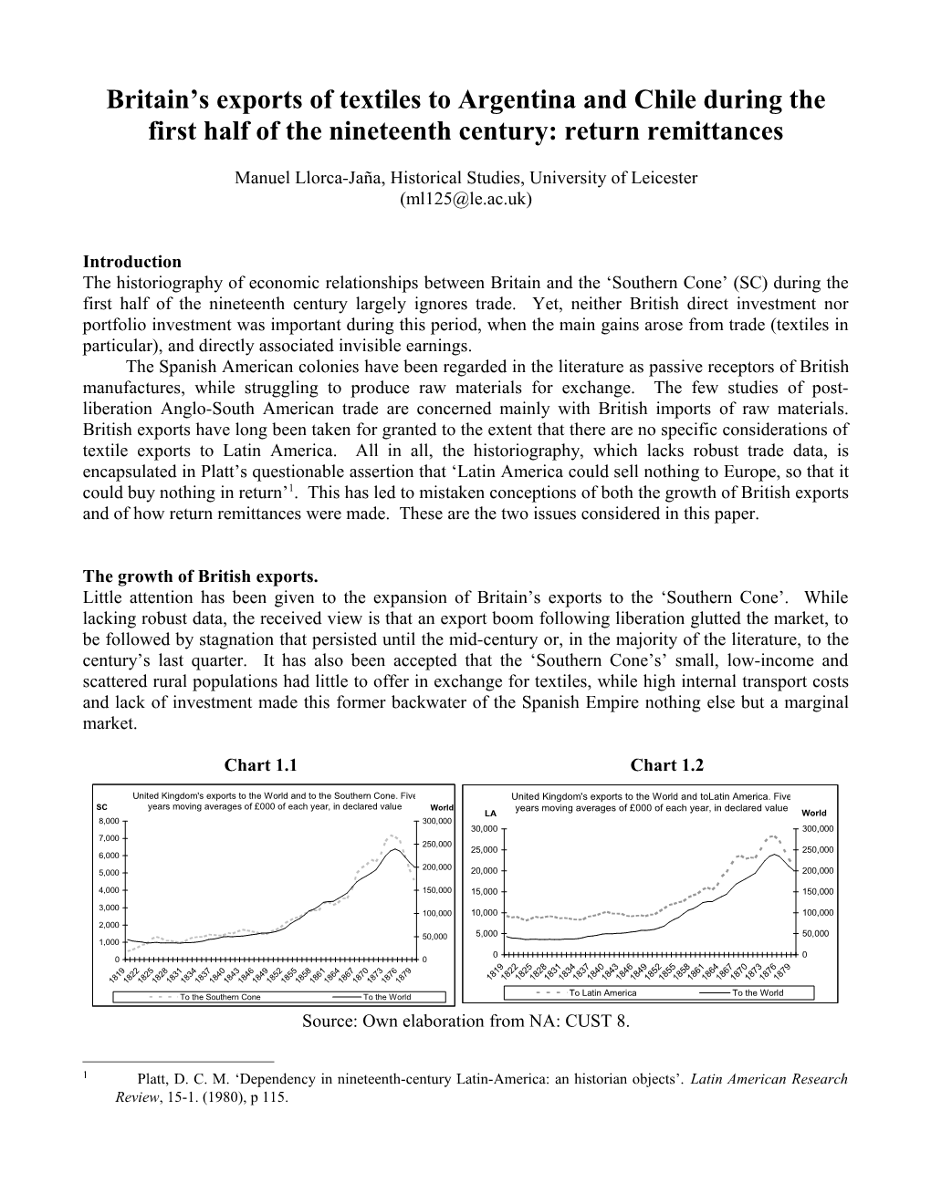 Britain S Exports of Textiles to Argentina and Chile During the First Half of the Nineteenth