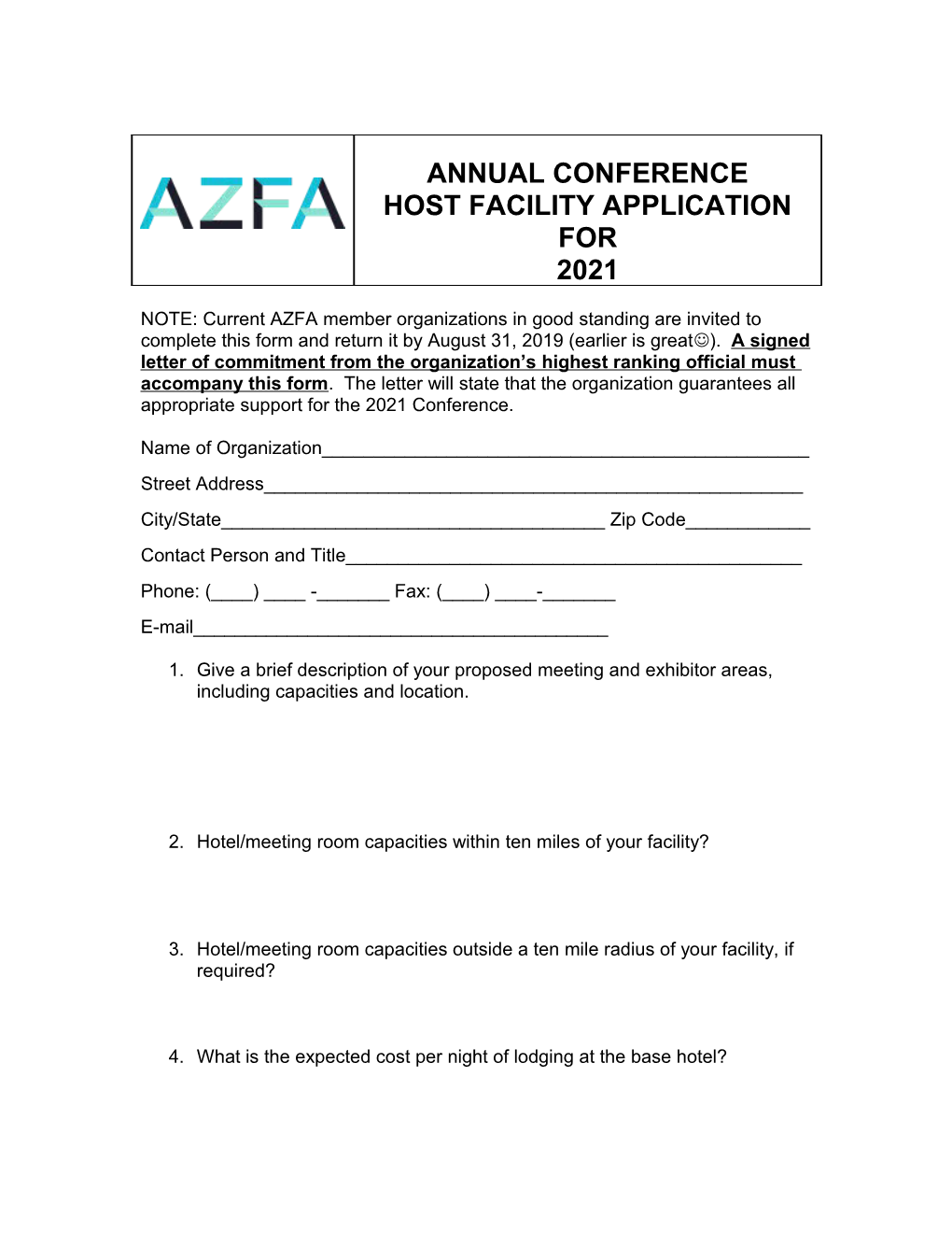 NOTE: Current AZFA Member Organizations in Good Standing Are Invited to Complete This Form s1