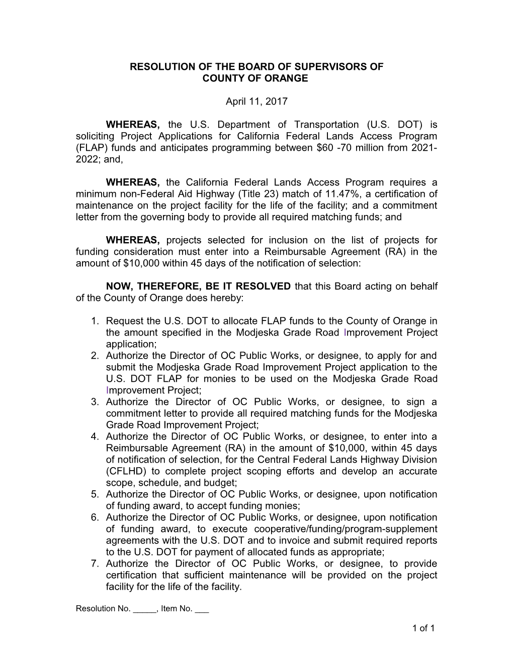 Resolution of the Board of Supervisors Of s2