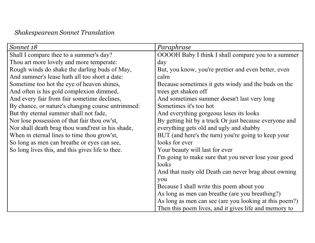 Shakespearean Sonnet Translation