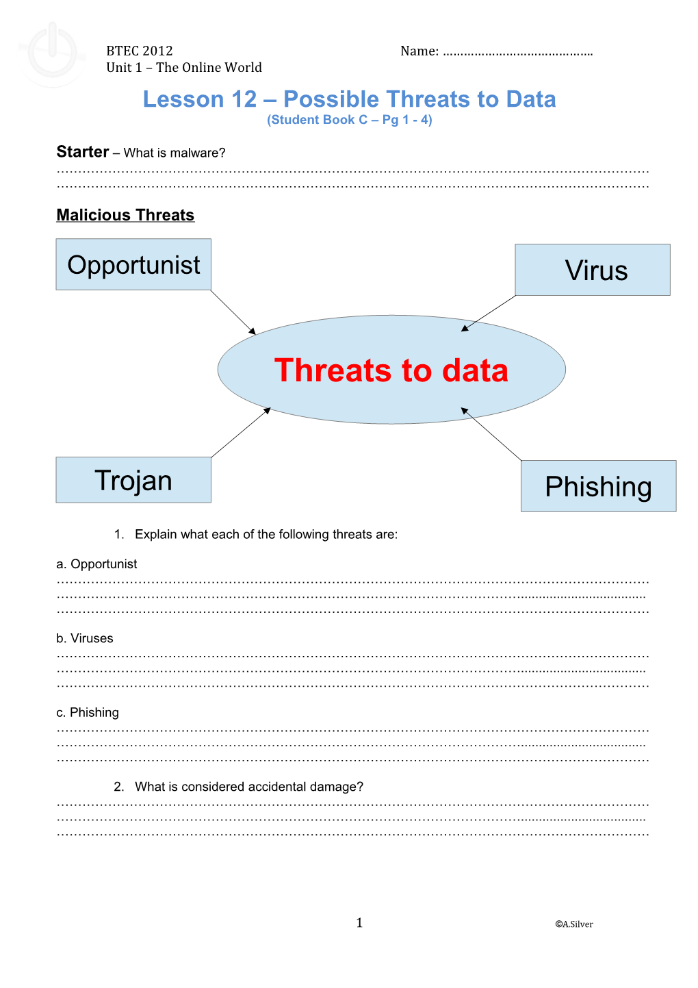 Lesson 12 Possible Threats to Data