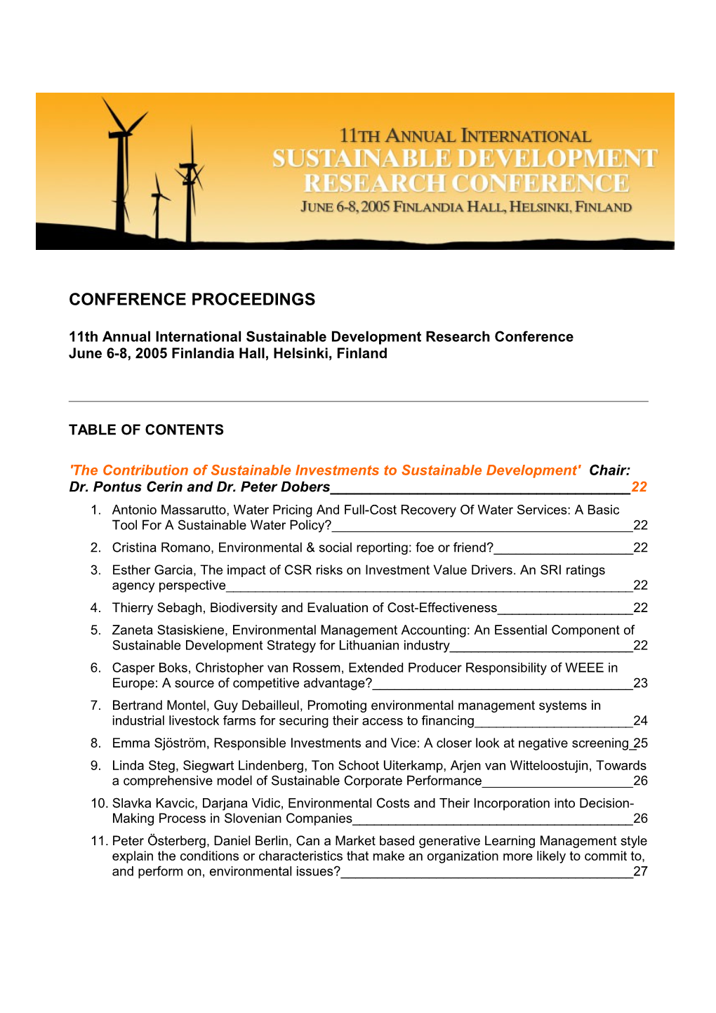 11Th Annual International Sustainable Development Research Conference