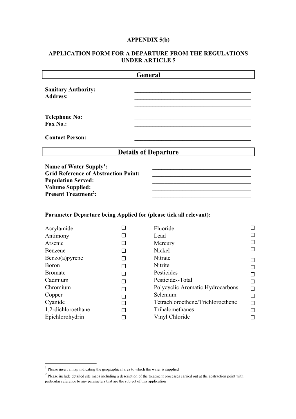 Application Form for a Departure from the Regulations Under Article 5