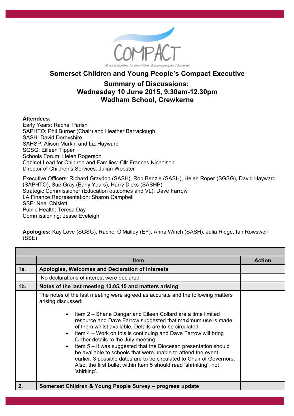 Somerset Children and Young People S Compact Executive