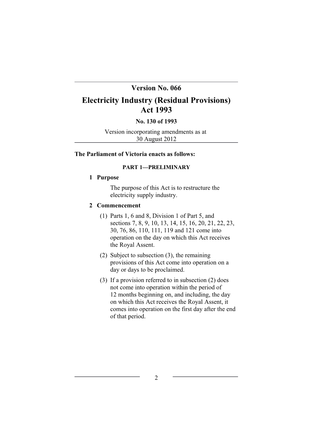 Electricity Industry (Residual Provisions) Act 1993