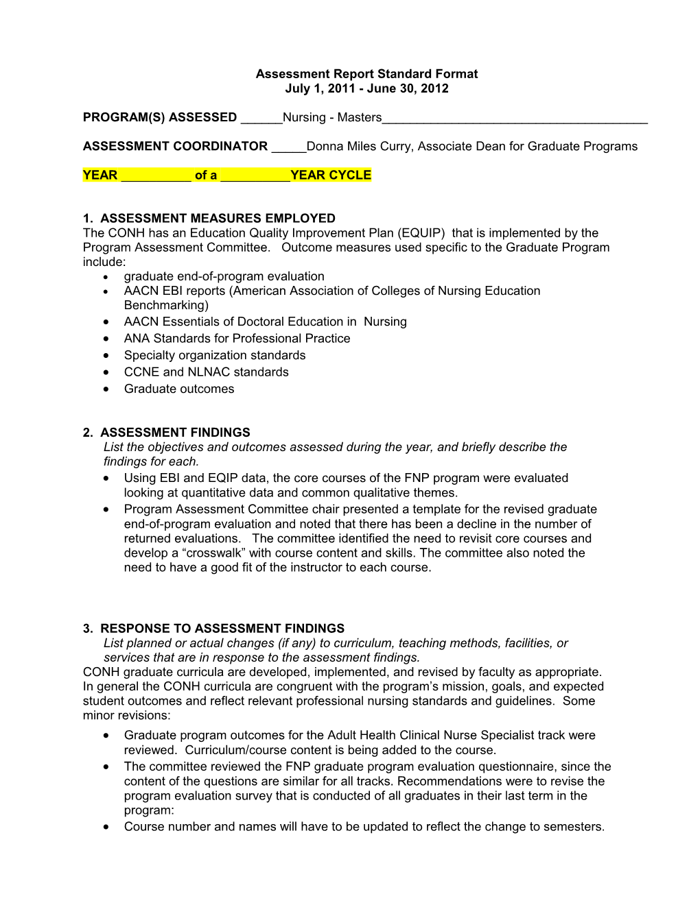 Assessment Report Standard Format