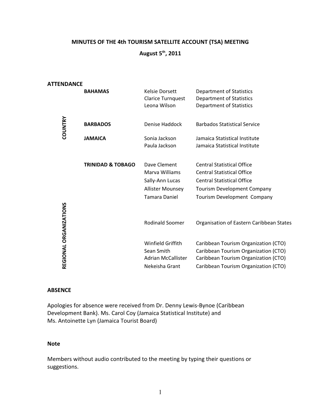 Minutes of the 3Rd Tourism Satellite Account (Tsa) Meeting