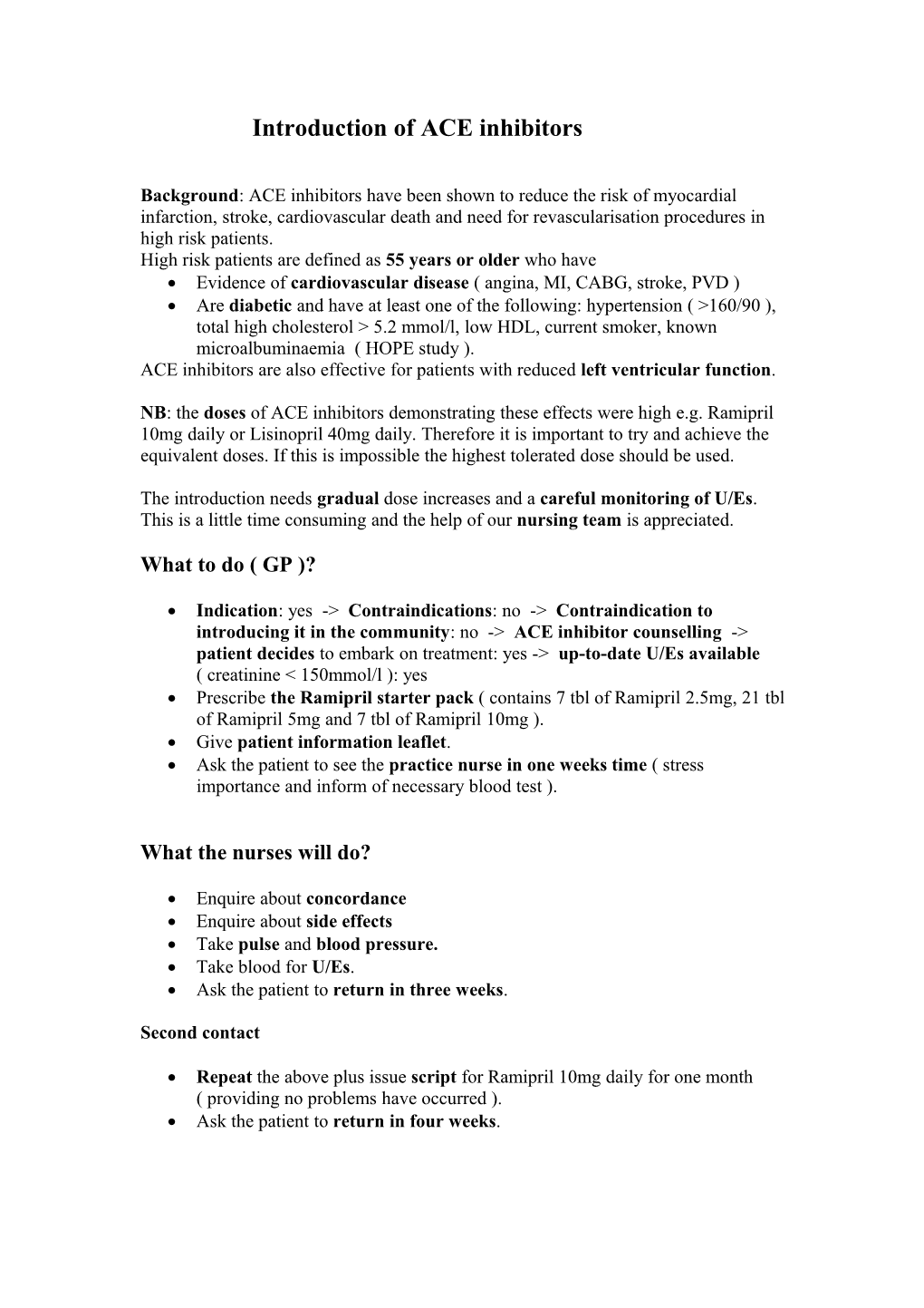 Introduction of ACE Inhibitors