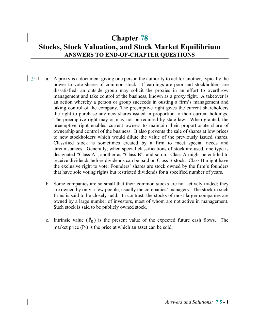 Stocks, Stock Valuation, and Stock Market Equilibrium