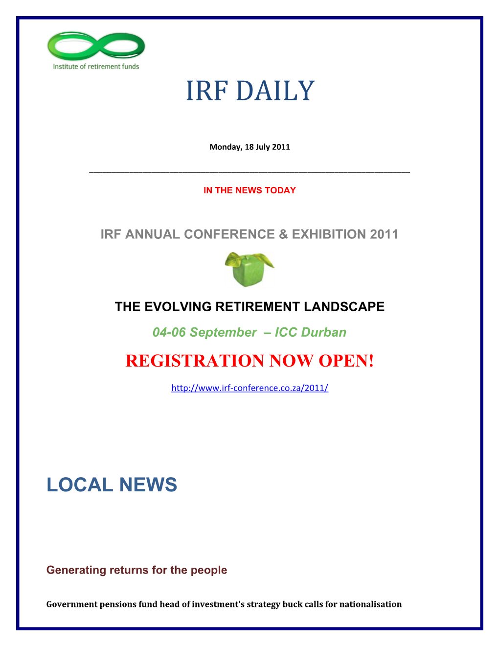 Irf Annual Conference & Exhibition 2011