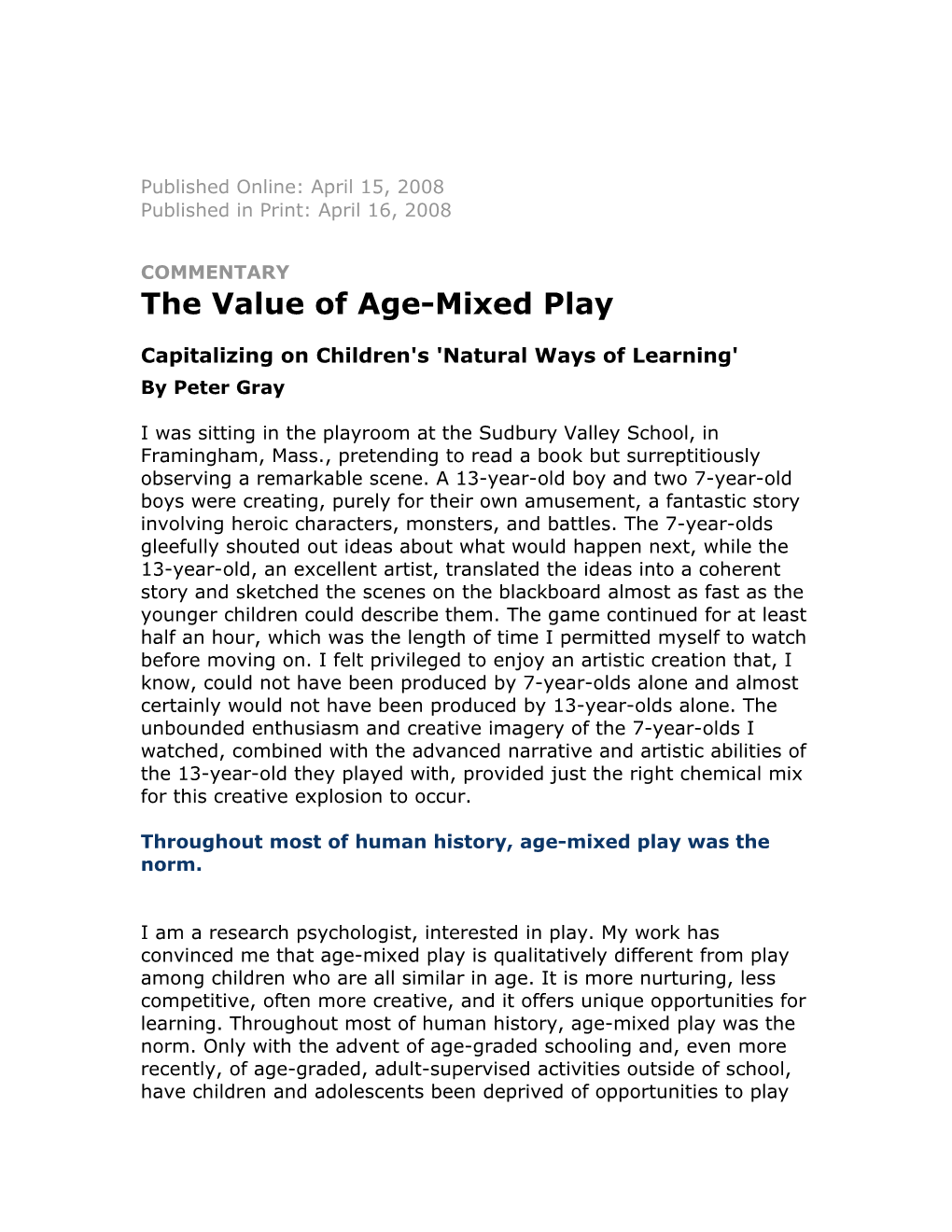 The Value of Age-Mixed Play