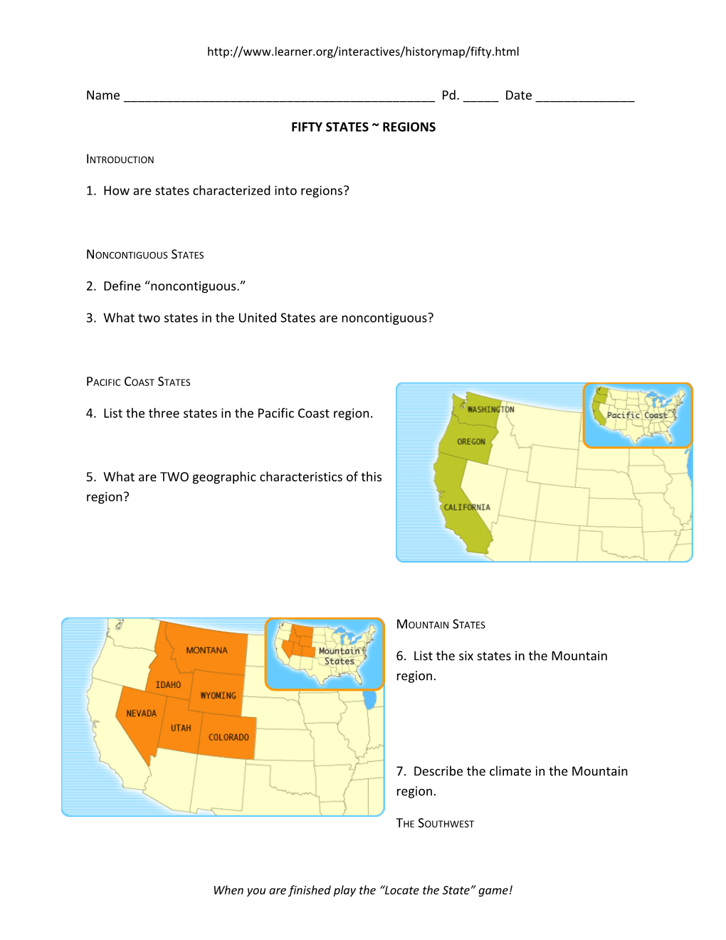 Fifty States Regions