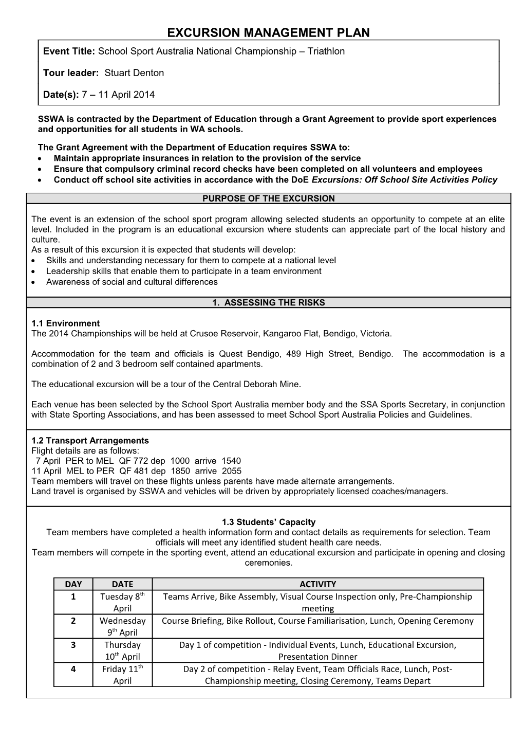 The Grant Agreement with the Department of Education Requires SSWA To s2