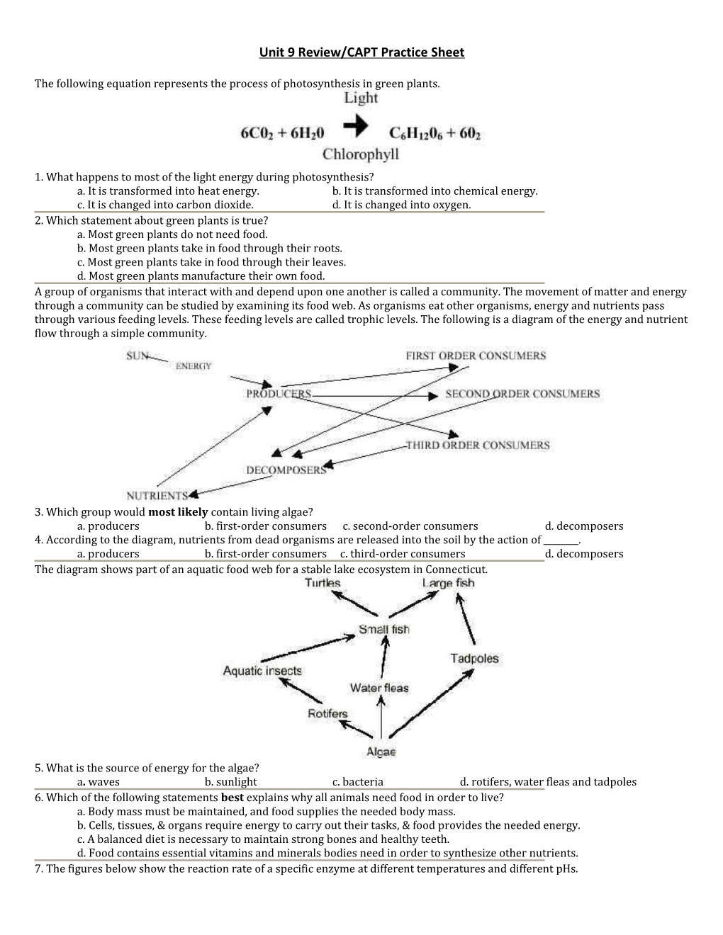 Unit 9 Review/CAPT Practice Sheet