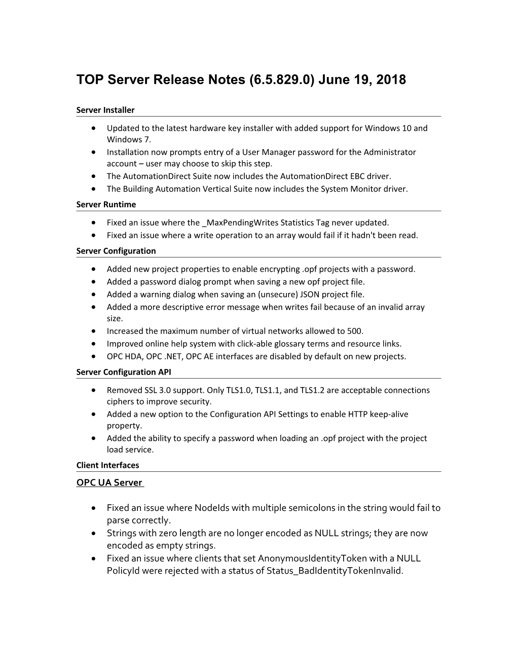 TOP Server Release Notes (6.5.829.0) June19, 2018