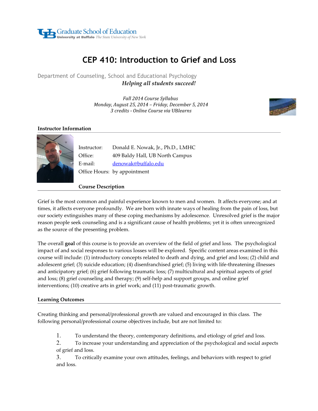 CEP 410: Introduction to Grief and Loss Spring 2014