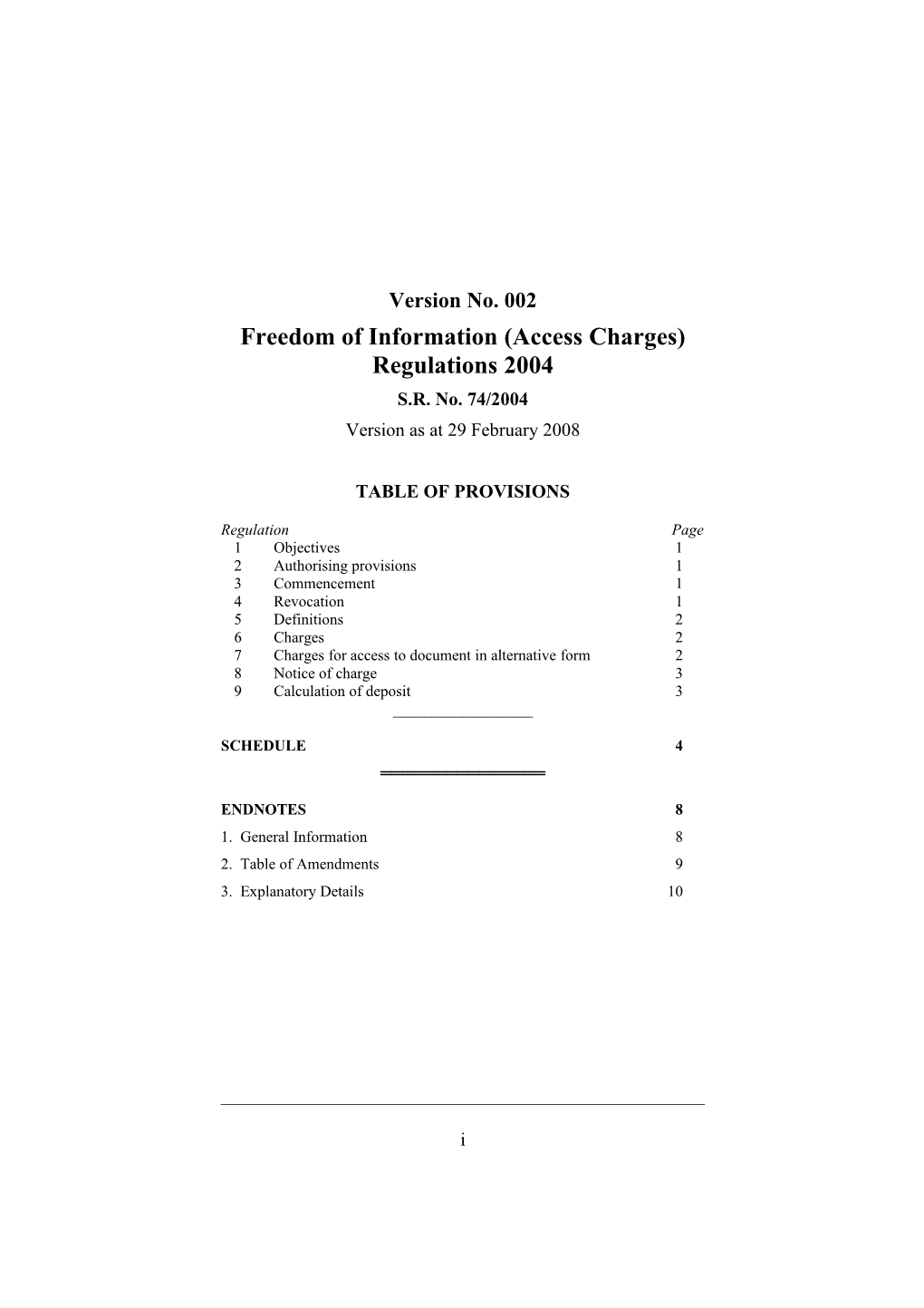 Freedom of Information (Access Charges) Regulations 2004