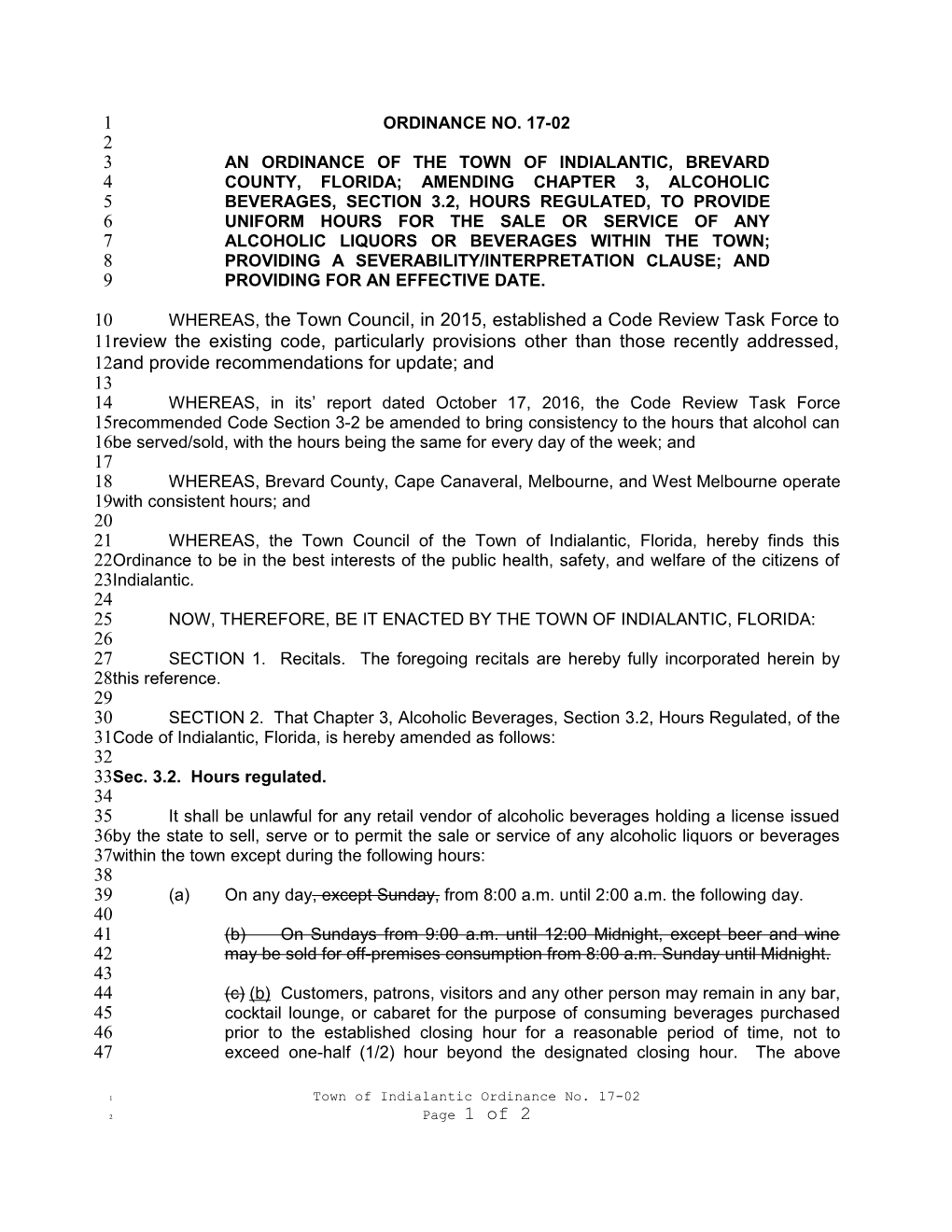 An Ordinance of the Town of Indialantic, Brevard County, Florida; Amending Chapter 3