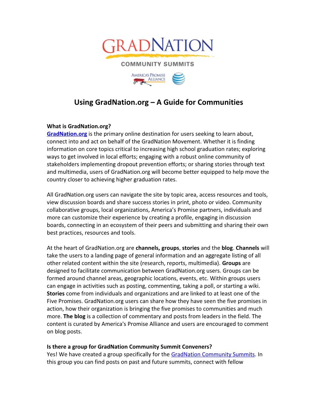 Using Gradnation.Org a Guide for Communities