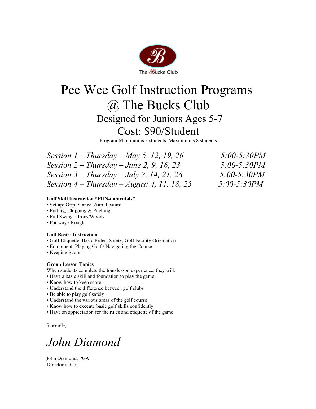 Pee Wee Golf Instruction Programs