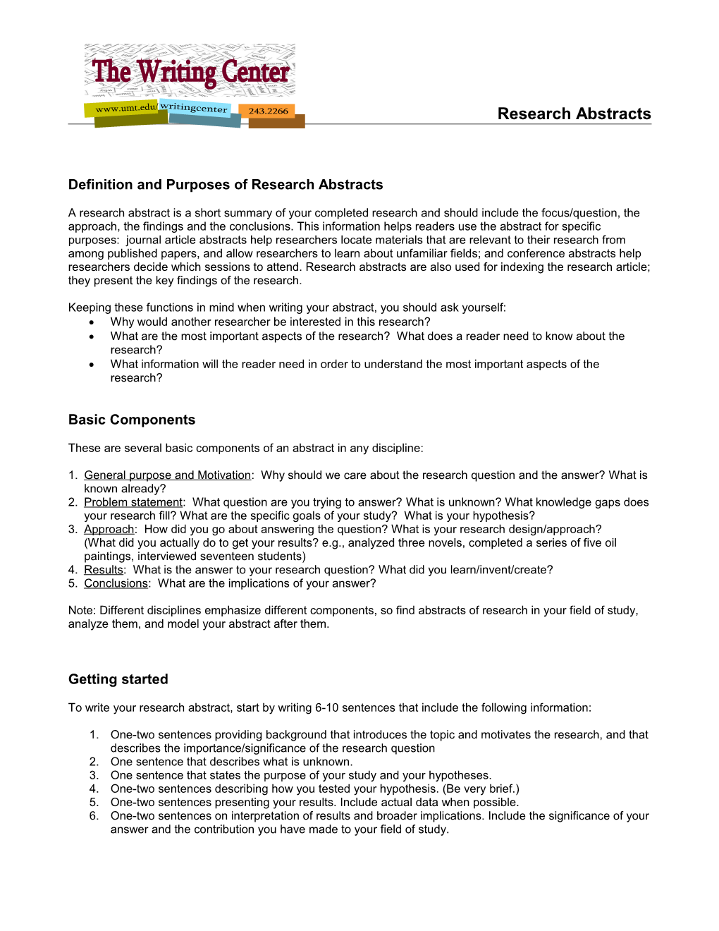 Definition and Purposes of Research Abstracts