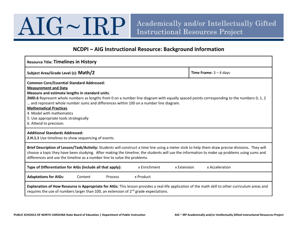 NCDPI AIG Instructional Resource: Background Information s12