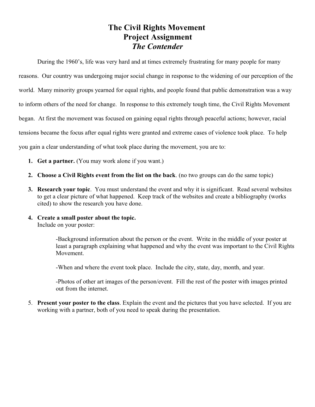 The Civil Rights Movement Assignment