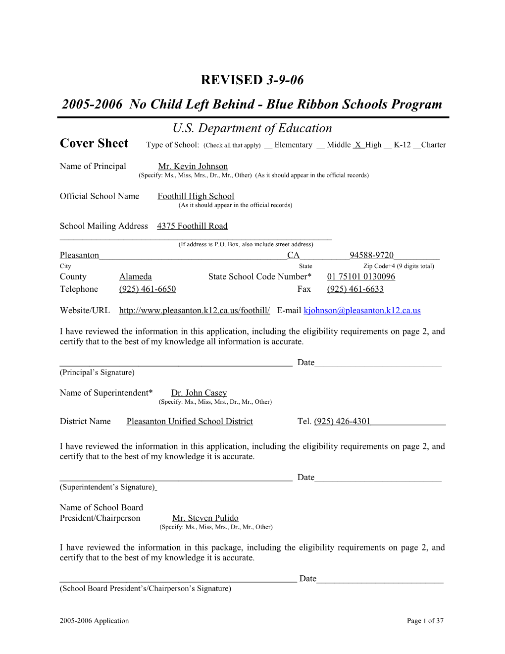 Application: 2005-2006, No Child Left Behind - Blue Ribbon Schools Program (Msword) s2