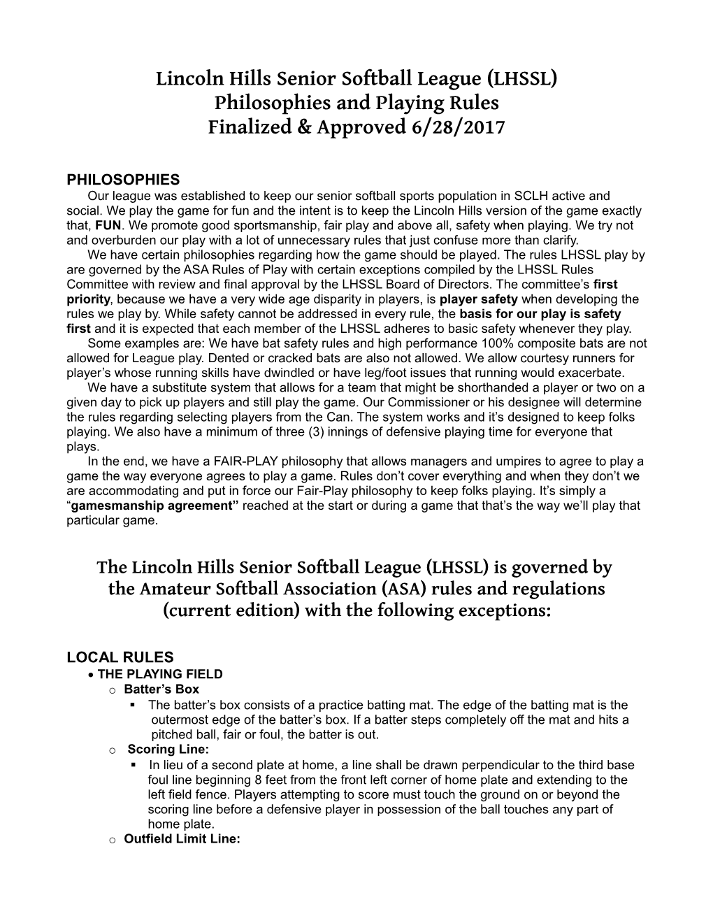 Lincoln Hills Senior Softball League (LHSSL)