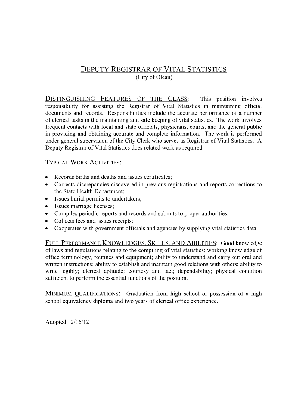 Deputy Registrar of Vital Statistics