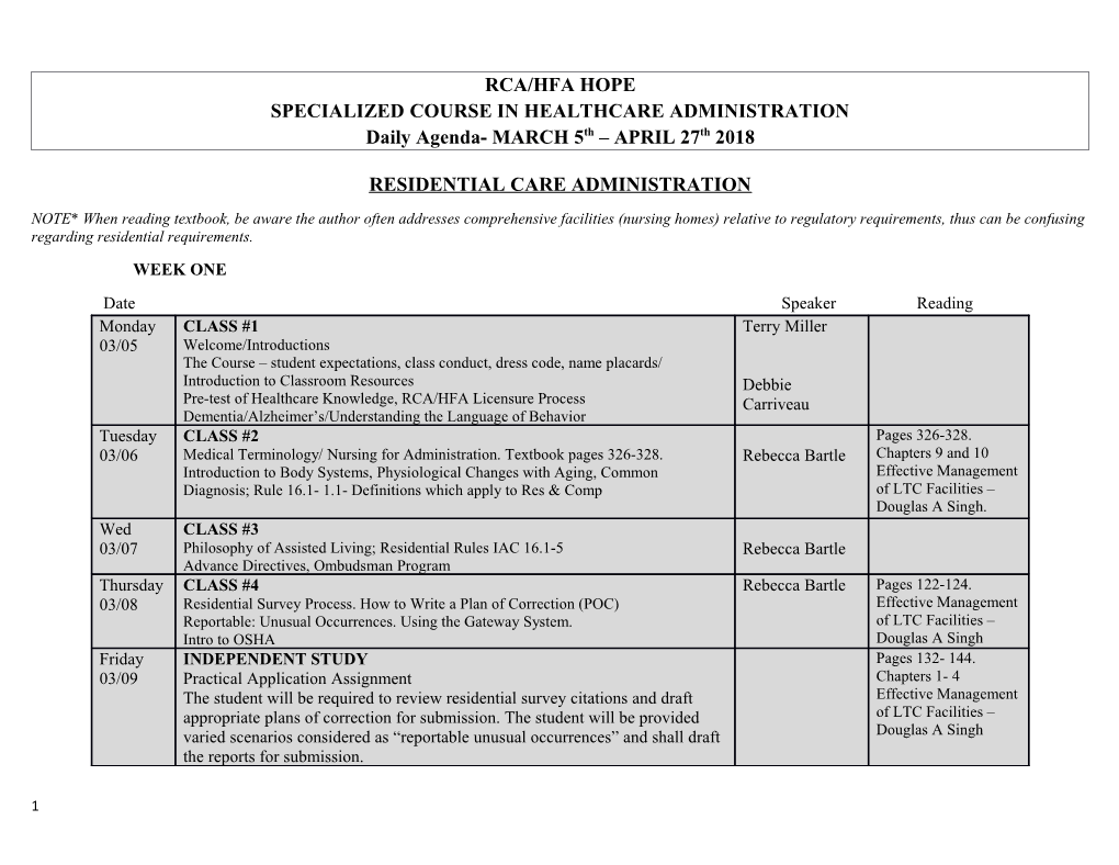 Specialized Course in Healthcare Administration