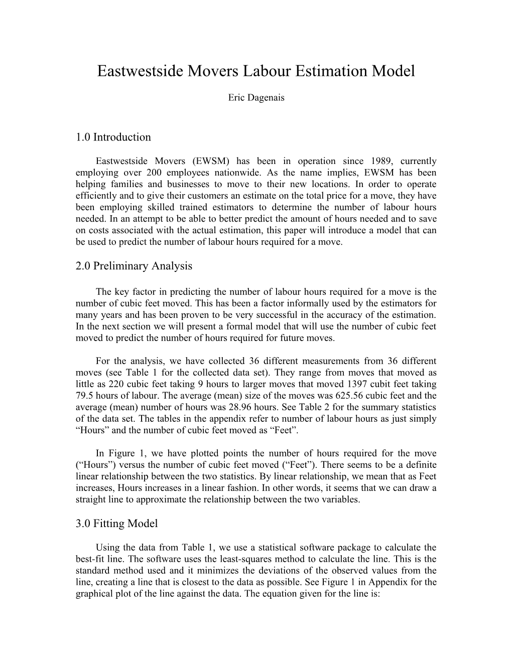 Eastwestside Movers Labour Estimation Model