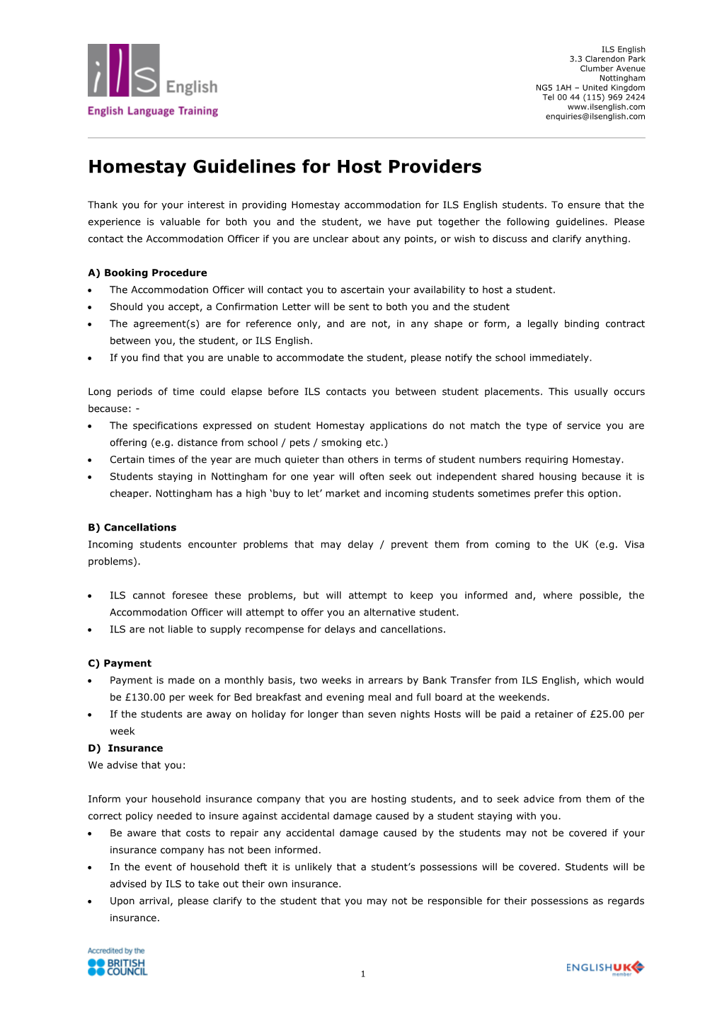 Homestay Guidelines for Host Providers