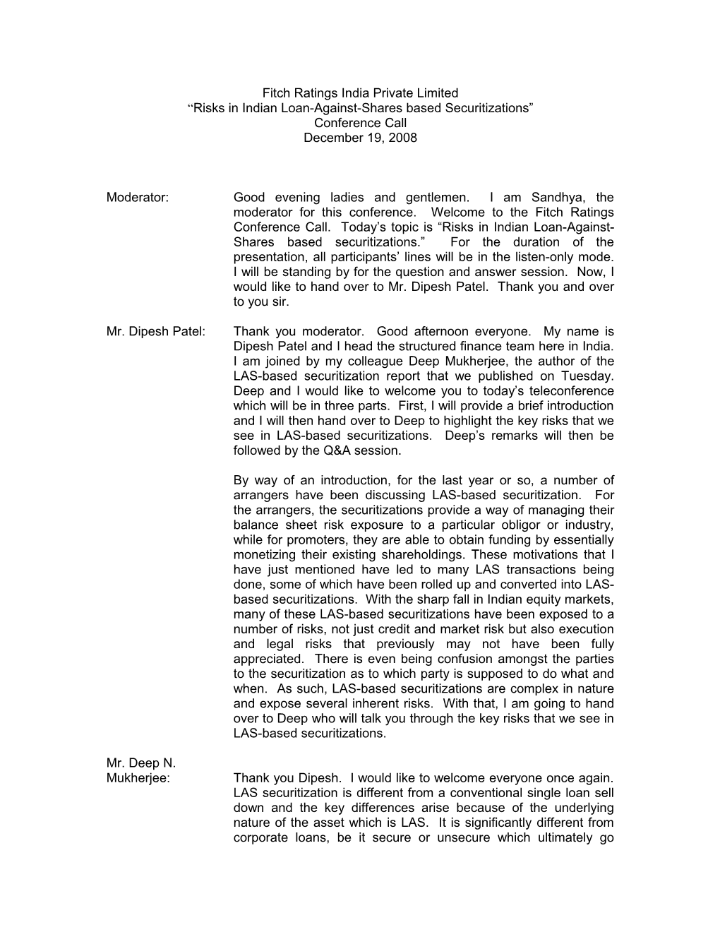 Risks in Indian Loan-Against-Shares Based Securitizations