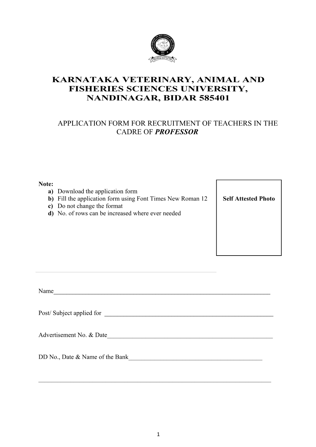 Karnataka Veterinary, Animal and Fisheries Sciences University, Nandinagar, Bidar 585401