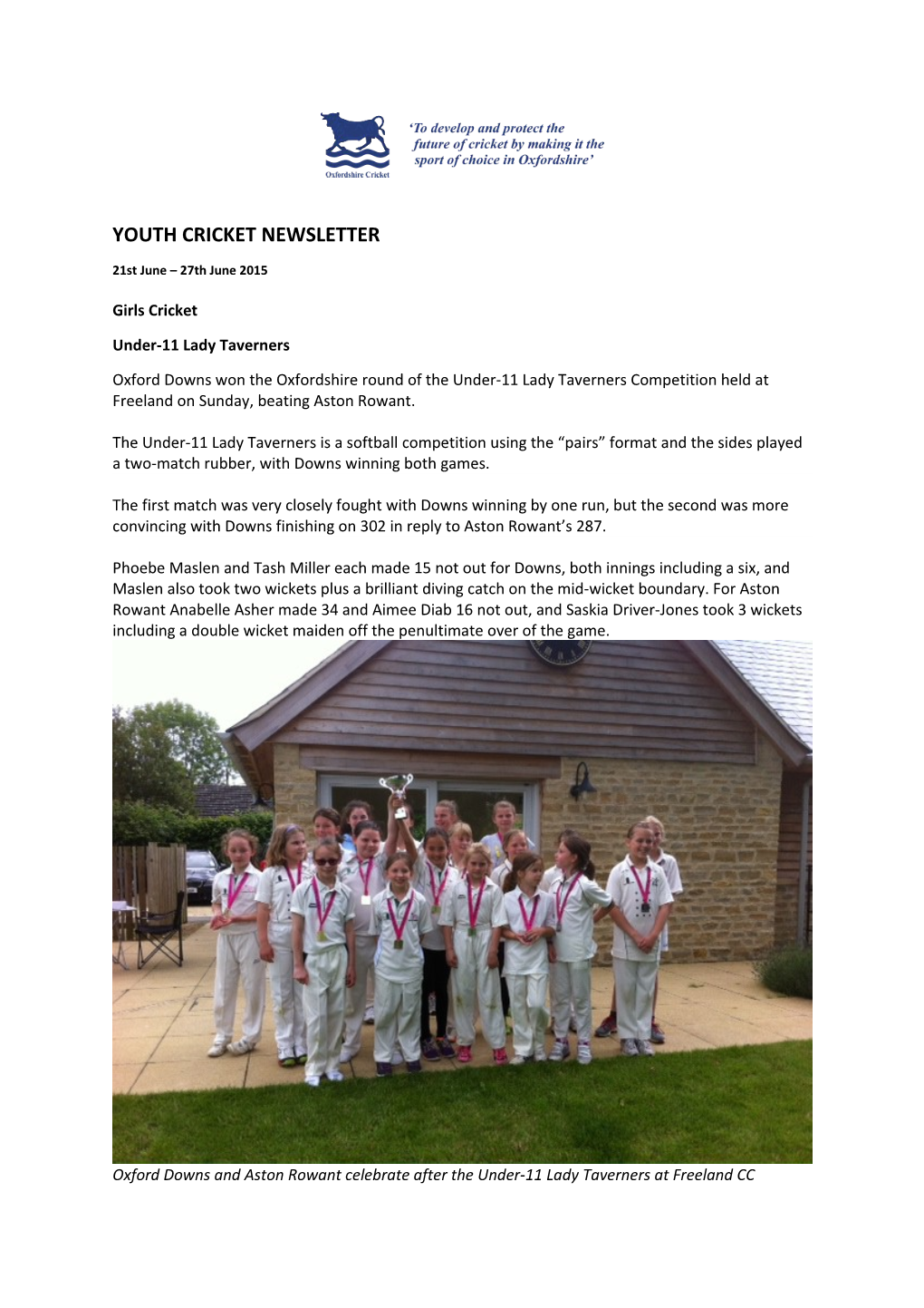 Youth Cricket Newsletter