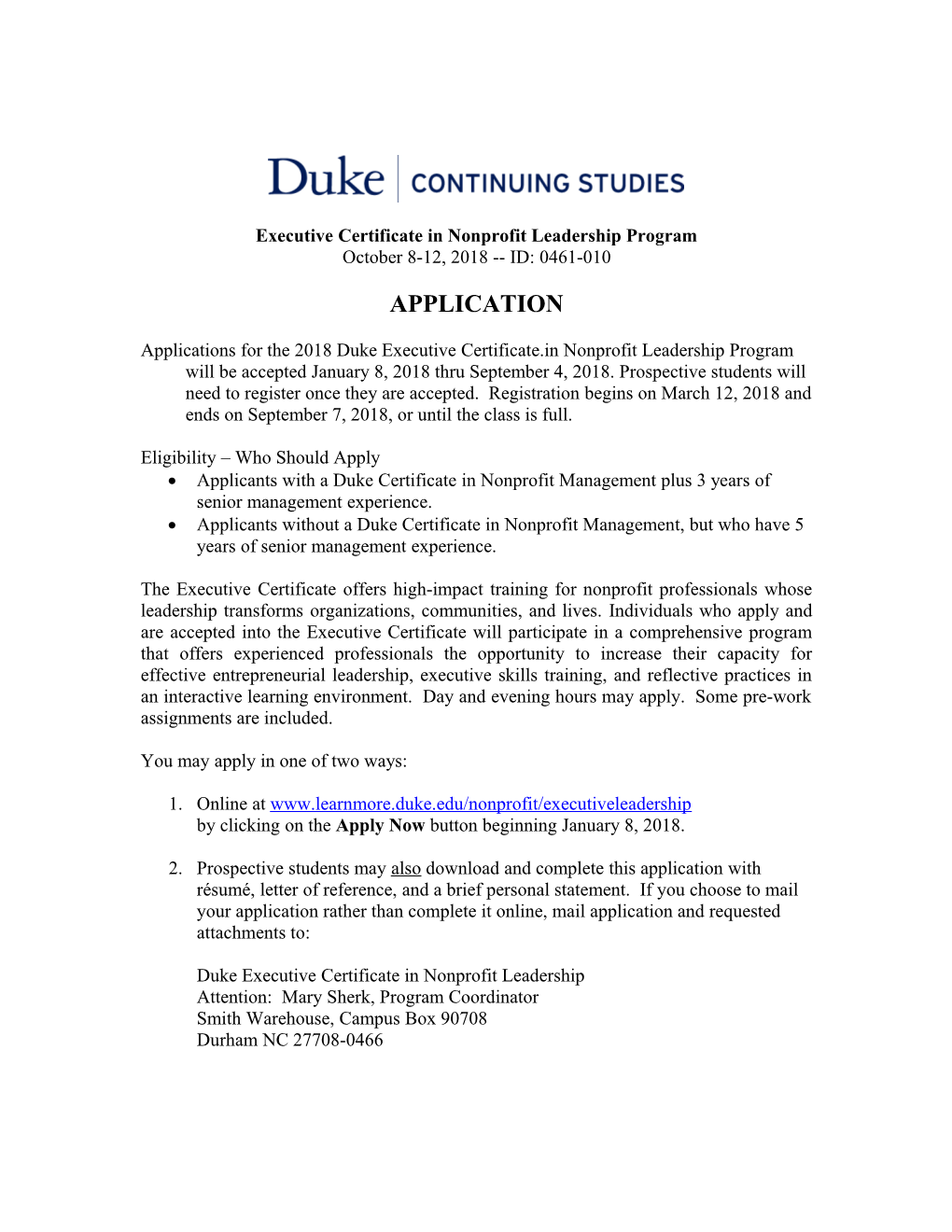Duke University Nonprofit Management Program