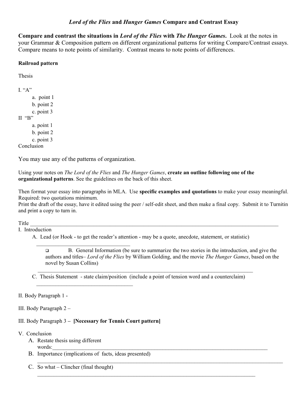 Lord of the Flies and Hunger Games Compare and Contrast Essay