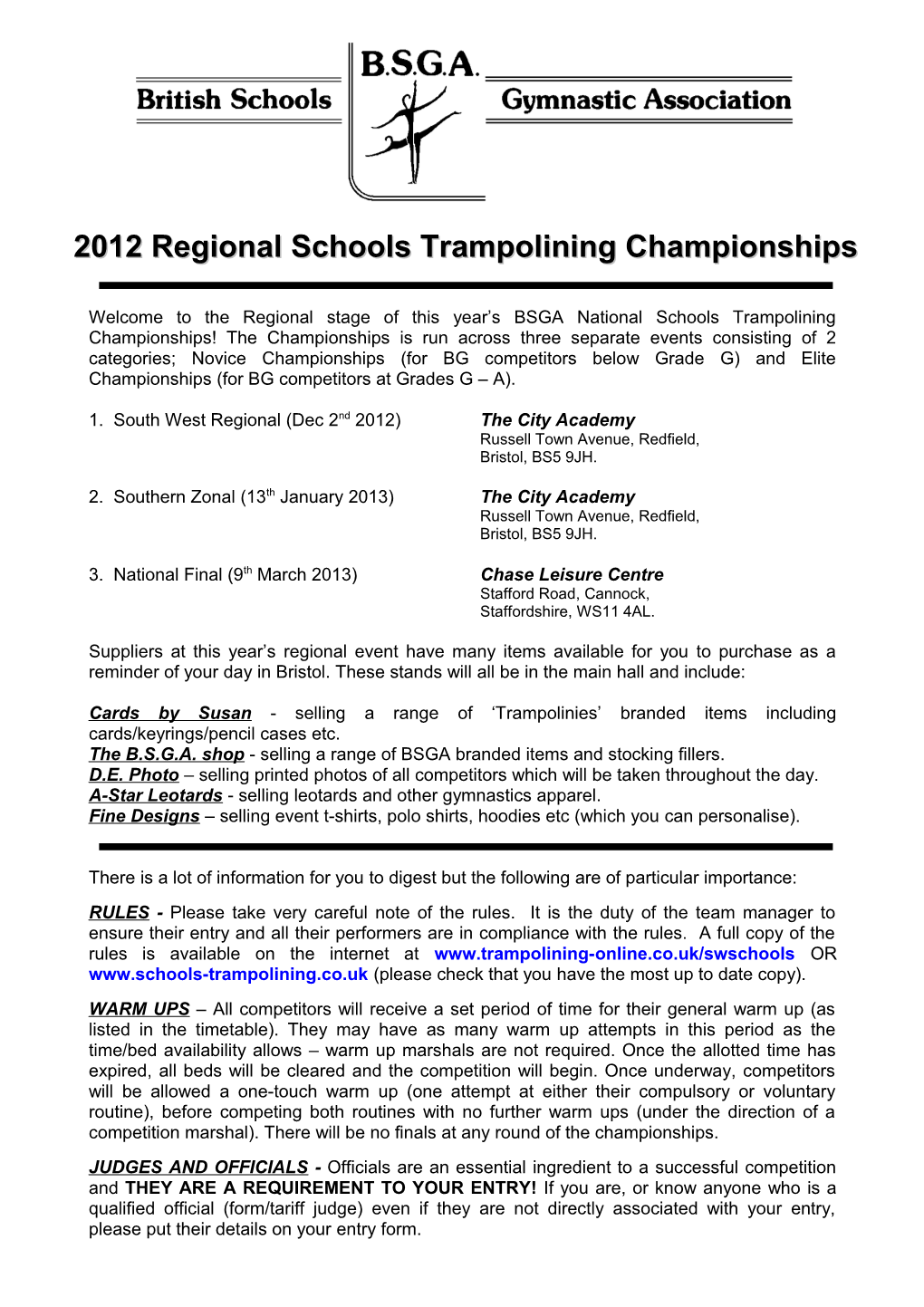 2012 Regional Schools Trampolining Championships