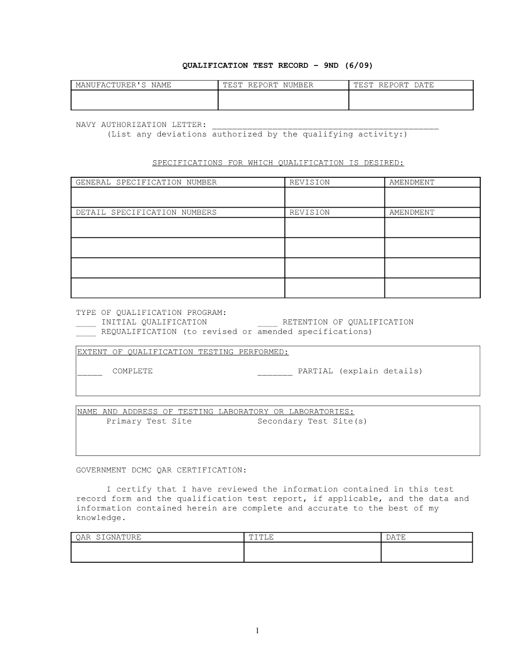 Qualification Test Record – (4/97)