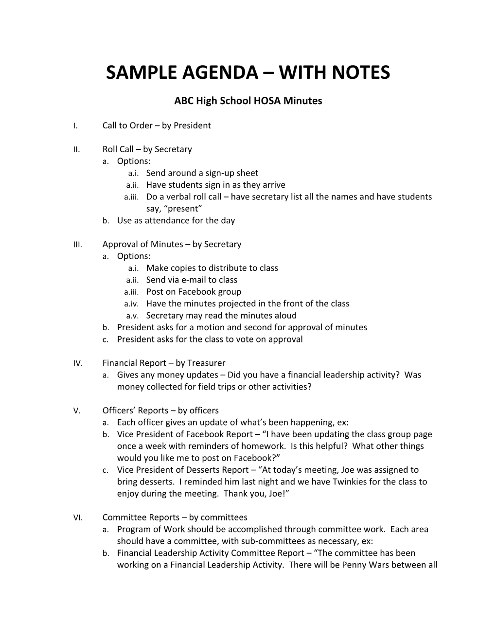 Sample Agenda with Notes