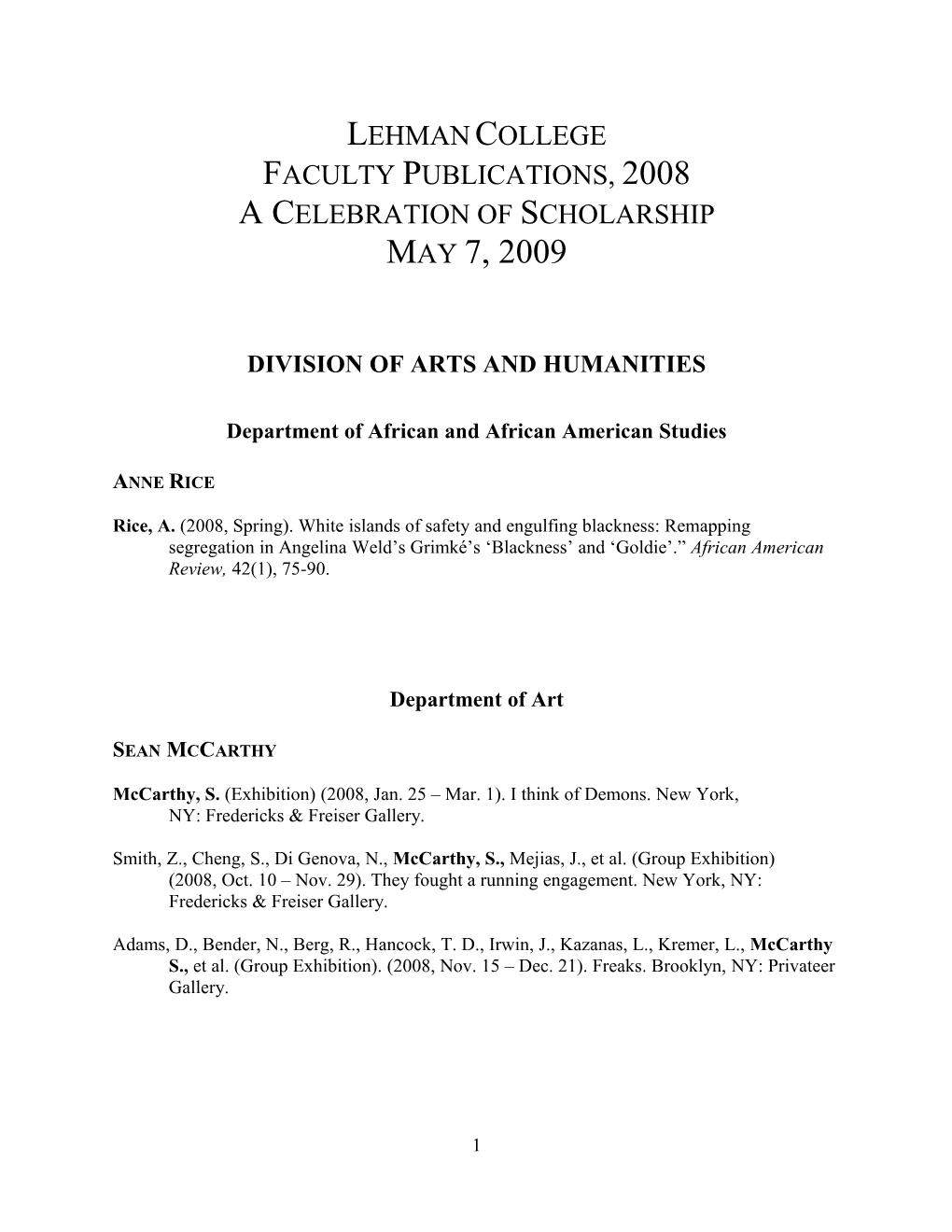 Division of Arts and Humanities