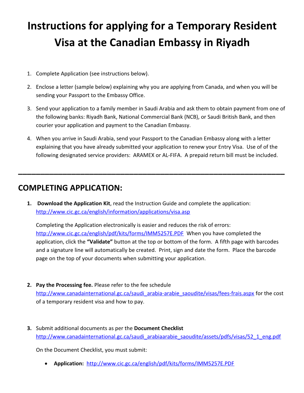 Instructions for Applying for a Temporary Resident Visa at the Canadian Embassy in Riyadh