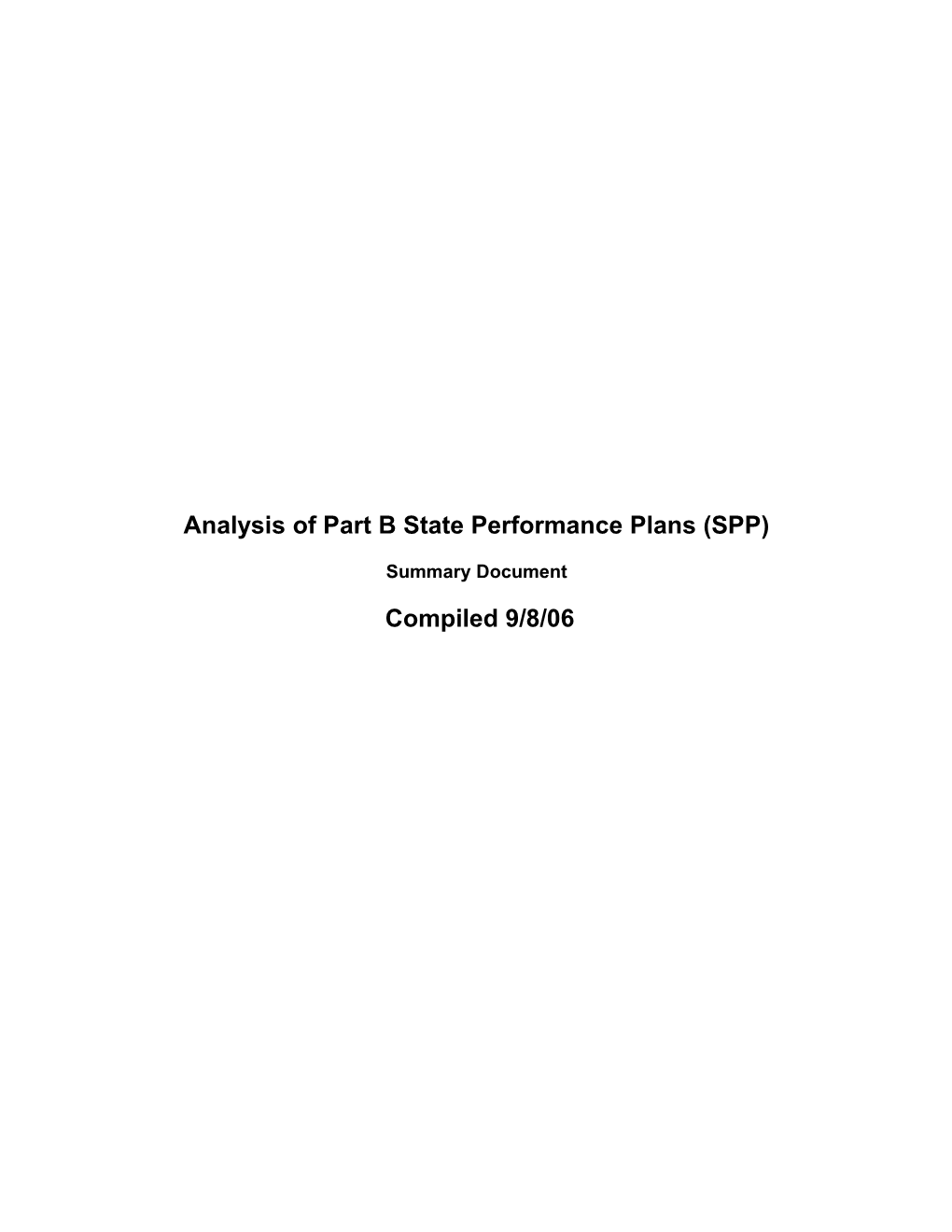 Analysis of Part B State Performance Plans (SPP)