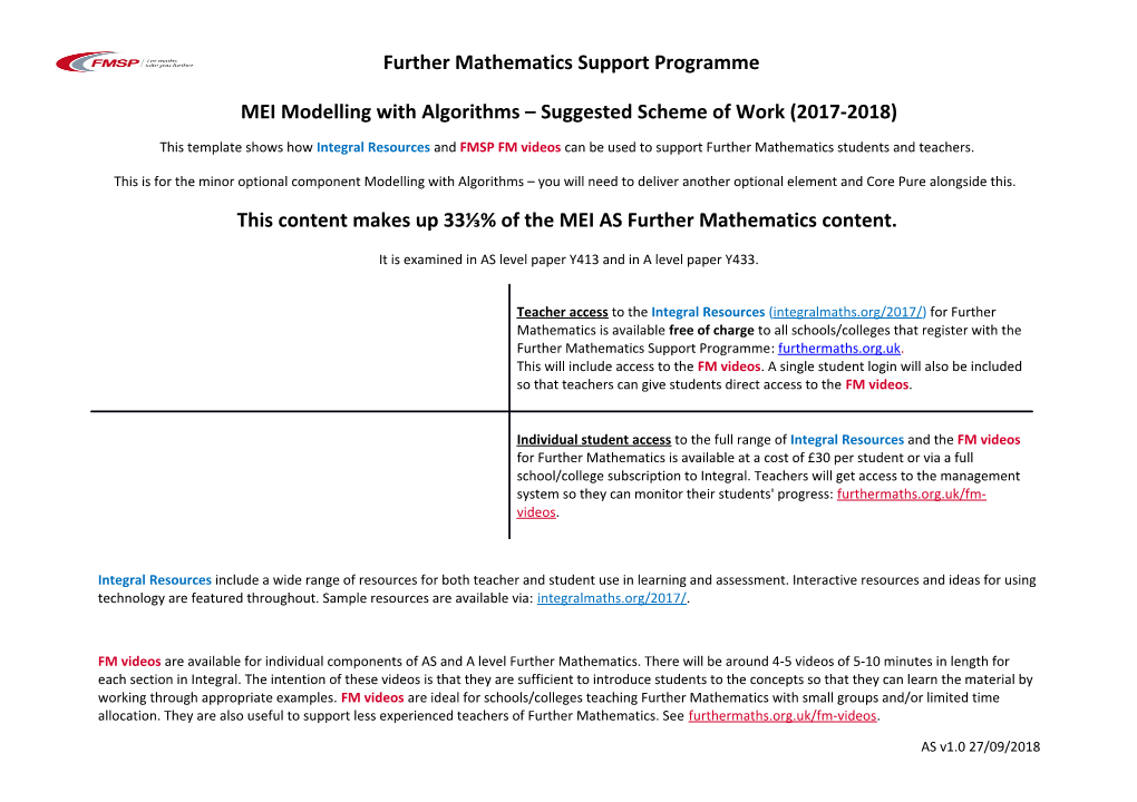 This Content Makes up 33 % of the MEI AS Further Mathematics Content