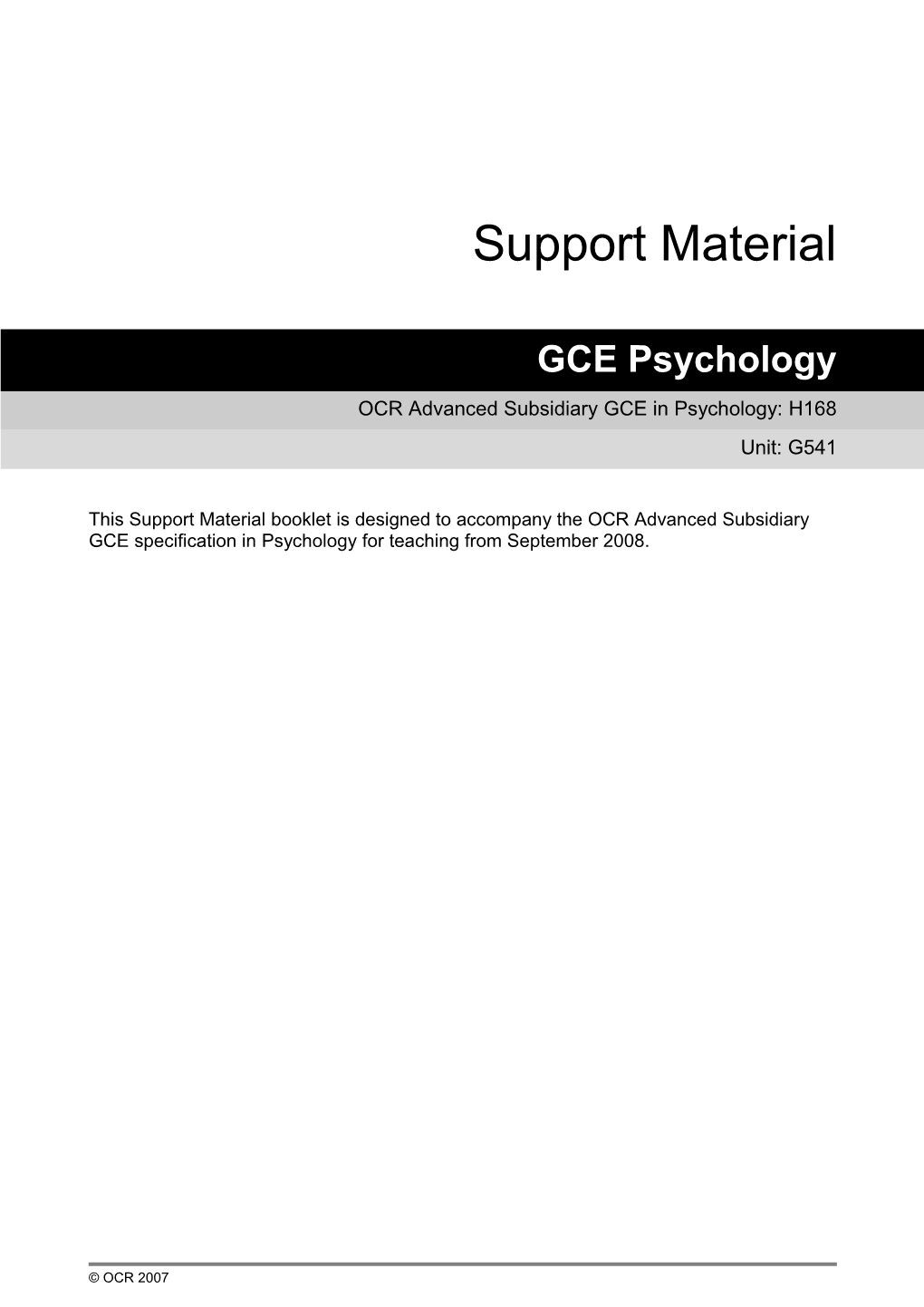 OCR Advanced Subsidiary GCE in Psychology: H168