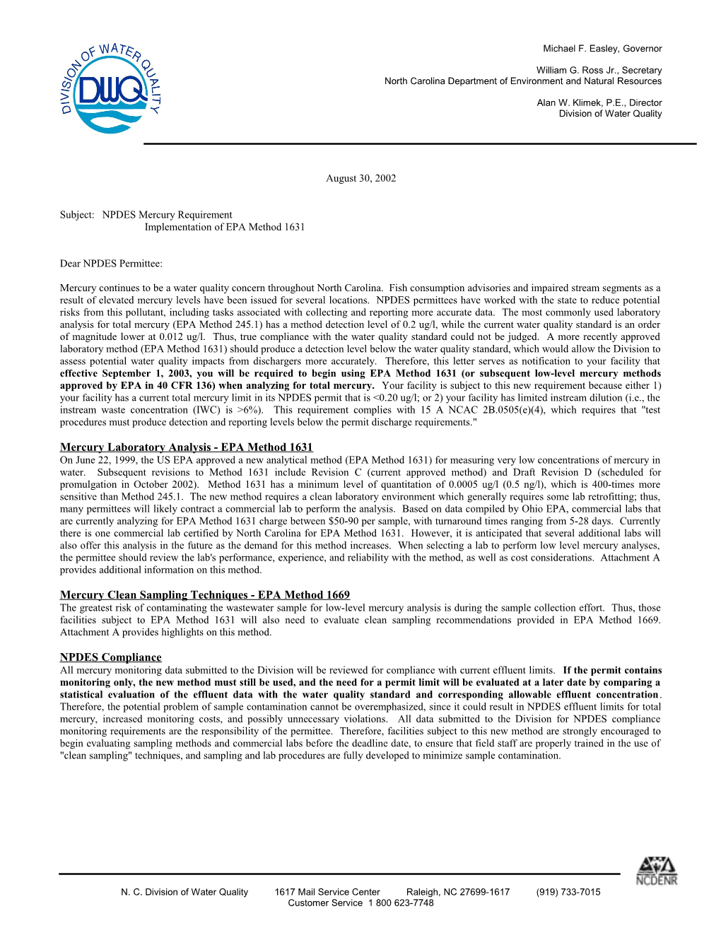 Subject: NPDES Mercury Requirement