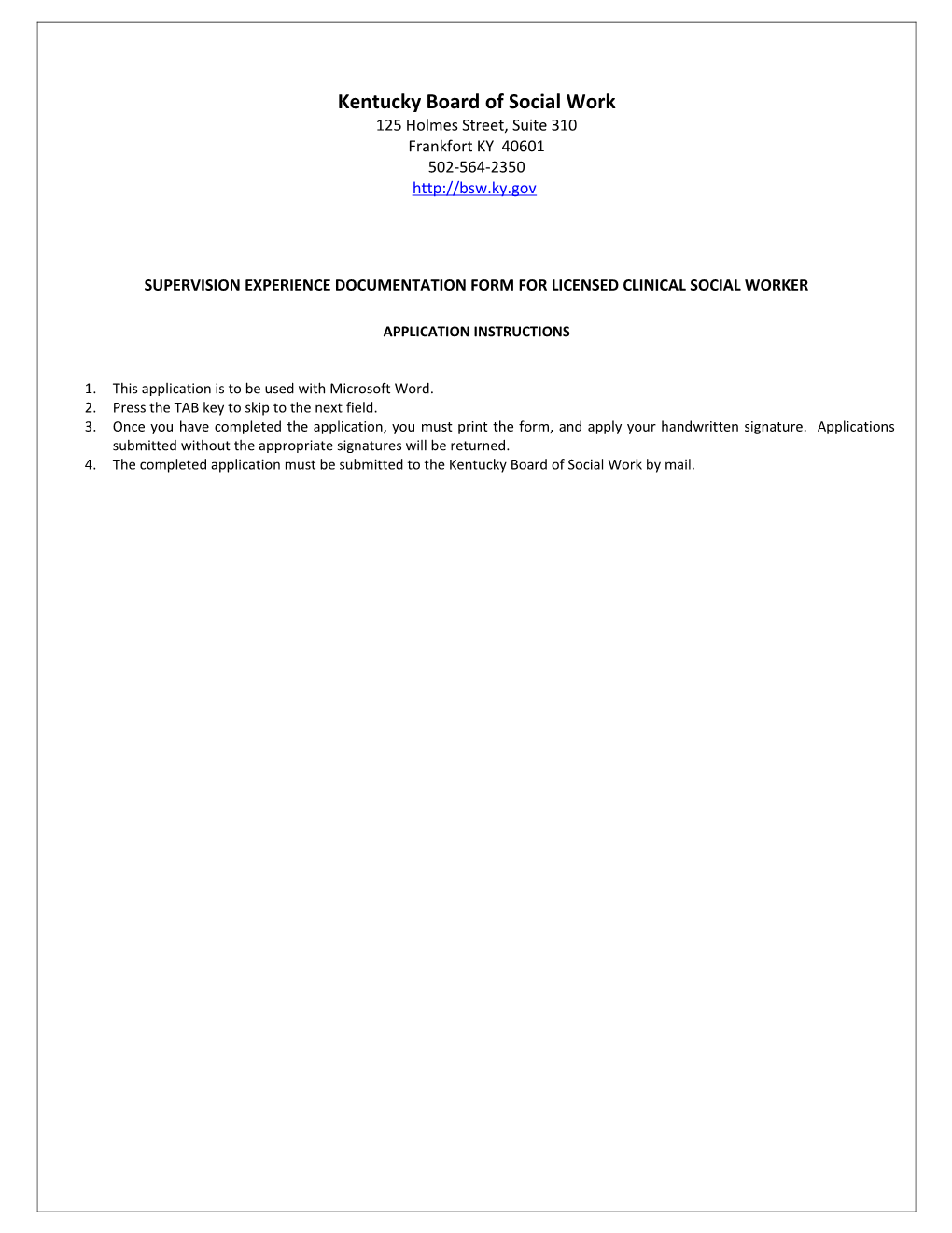 Supervision Supervised Experience Documentation Form